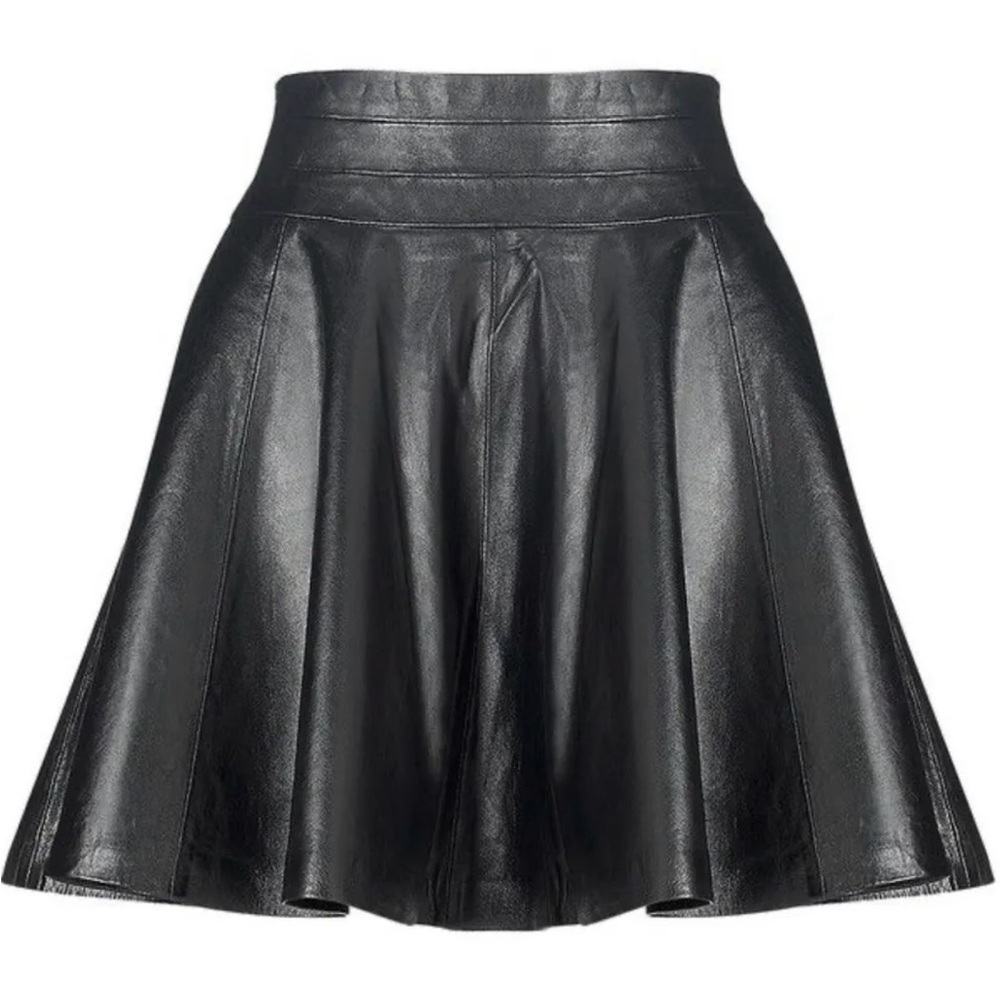 Milly Delphine Black Leather Pleated Mini Skirt Size 2